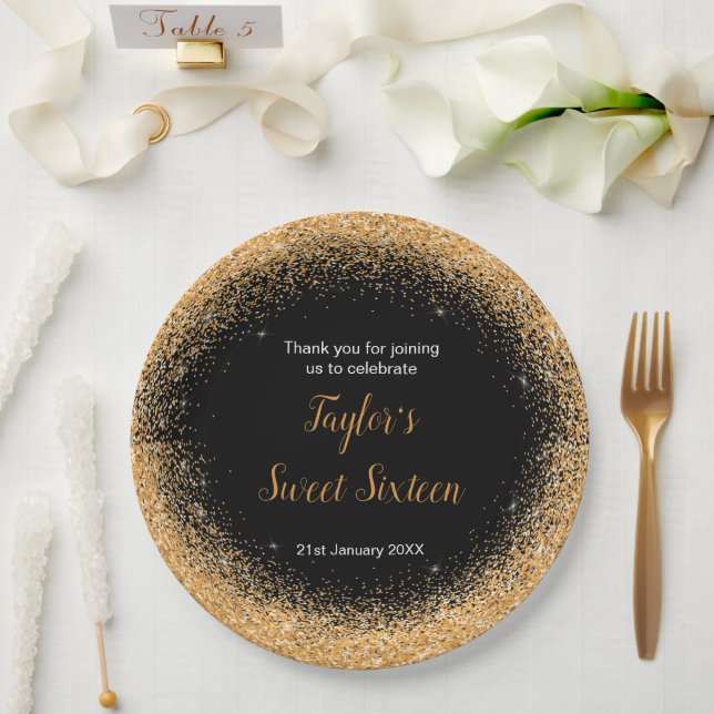 Orange Dress Faux Glitter Sweet 16 Birthday Paper Plate (Wedding)