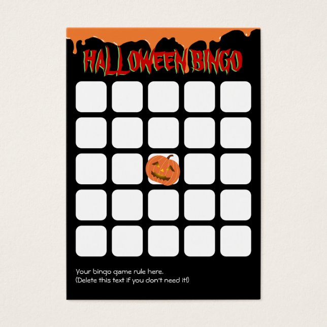 Orange Drips Pumpkin 5x5 Halloween Bingo Card (Front)