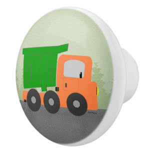Orange Dump Truck Ceramic Knob