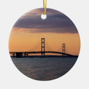 Orange Dusk Mackinac Bridge Ceramic Ornament