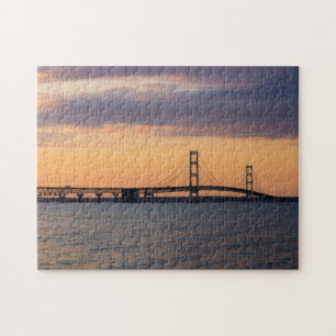 Orange Dusk Mackinac Bridge Jigsaw Puzzle