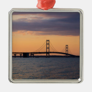 Orange Dusk Mackinac Bridge Metal Ornament