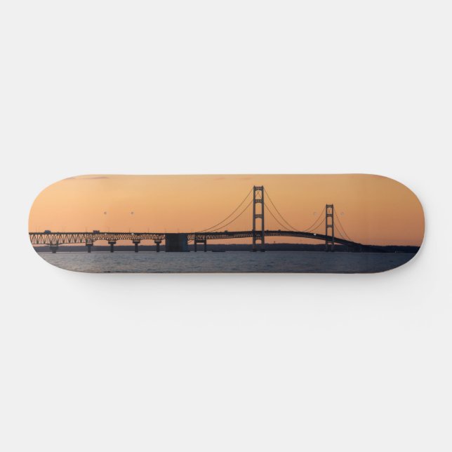 Orange Dusk Mackinac Bridge Skateboard (Horz)