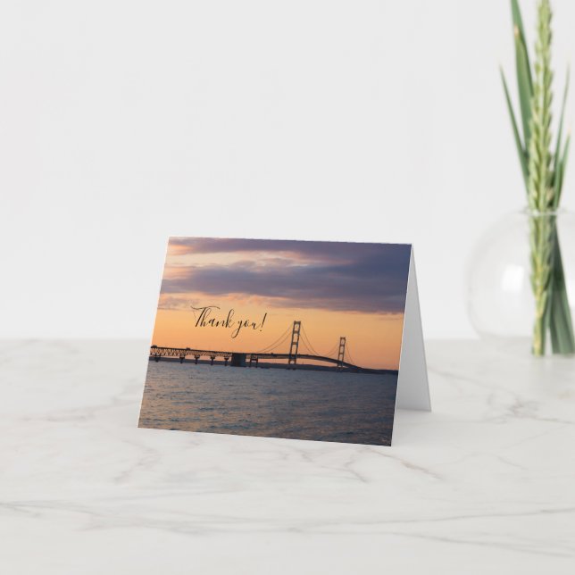 Orange Dusk Mackinac Bridge Thank You Card (Front)