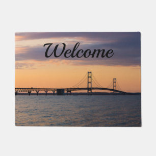 Orange Dusk Mackinac Bridge Welcome Doormat