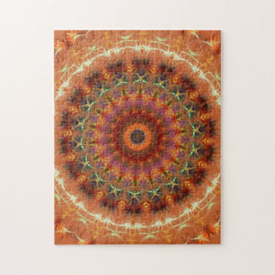 Orange Earth Kaleidoscope Mandala Jigsaw Puzzle