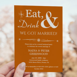 Orange Eat Drink We Got Married Elopement Party Invitation