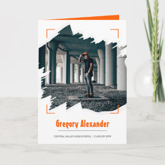 Orange Edgy Abstract Brushstroke Photo Graduation Invitation