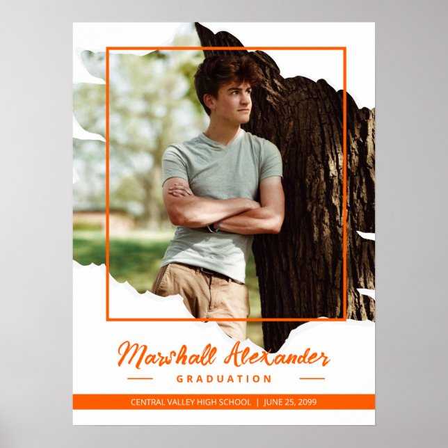 Orange Edgy Abstract Torn Photo Graduation Poster (Front)