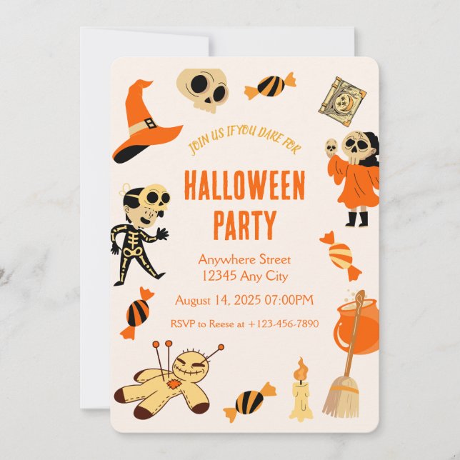 Orange Éffrayant Kid Halloween Party Invitation (Devant)