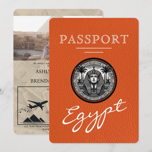 Orange Egypt Passport Wedding Invitation (Front/Back)