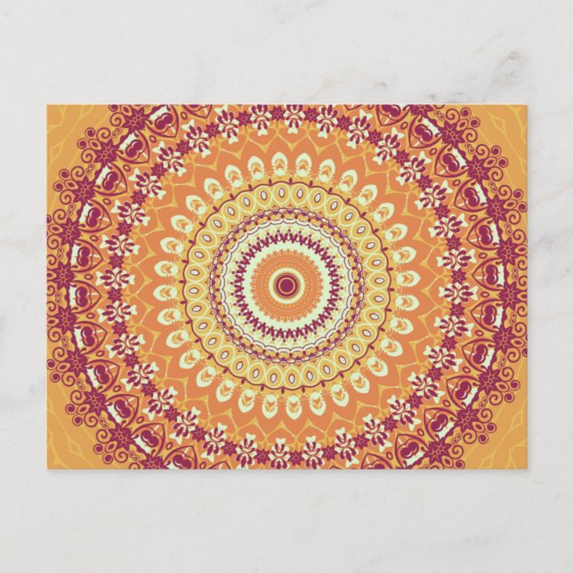 Orange Elegance Mandala Kaleidoscope Postcard (Front)