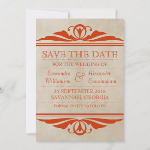 Orange Elegant Deco Save the Date Invite