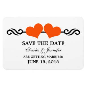 Orange Elegant Hearts Save the Date Magnet