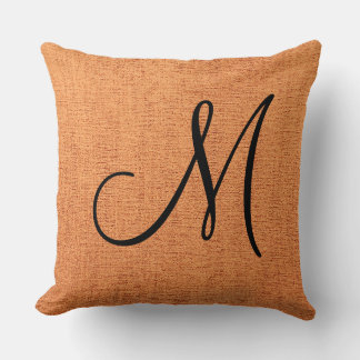 Orange Elegant Monogram Canvas Look Throw Pillow