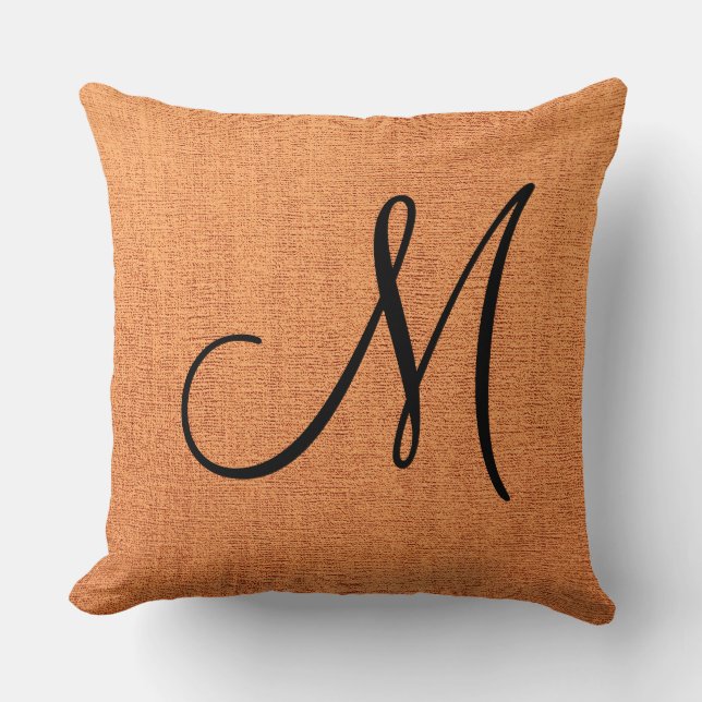 Orange Elegant Monogram Canvas Look Throw Pillow (Front)