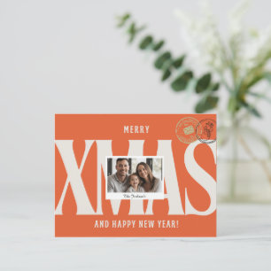Orange elegant Personalized Christmas Greeting Postcard