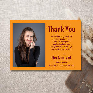 Orange Elegant Photo Funeral Sympathy Thank You Card