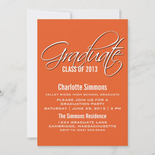 Orange Elegant Script Graduation Invitation (Devant)