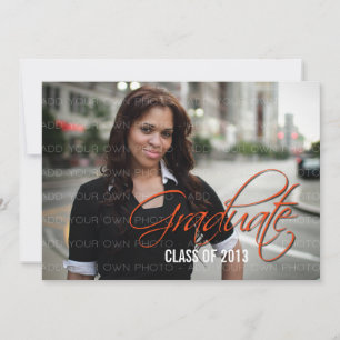 Orange Elegant Script Photo Graduation Invite