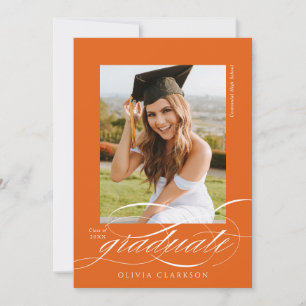 Orange Elegant Script Photo Graduation Party Invitation