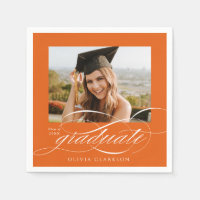 Orange Elegant Script Photo Graduation Party