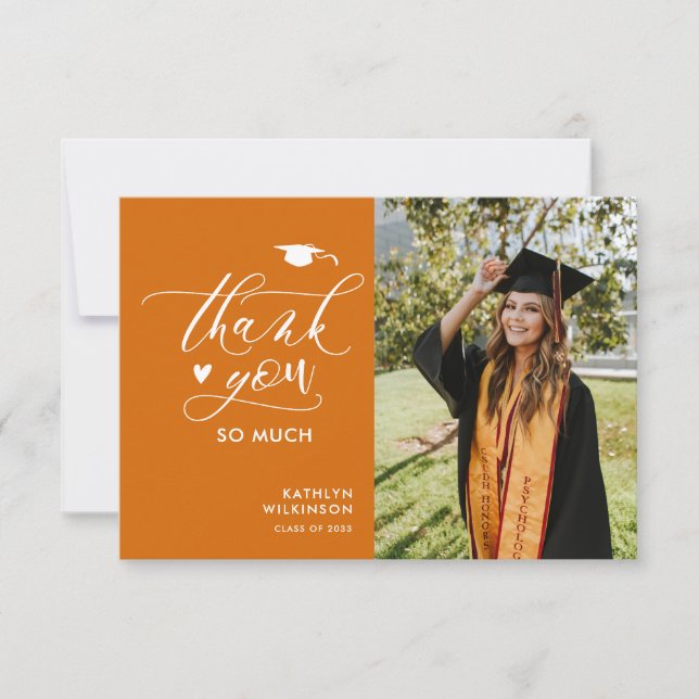 Orange Elegant Script Simple Graduation Thank You Invitation (Front)