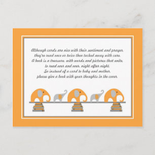 Orange Elephant Insert for Book Baby Shower Invitation Postcard