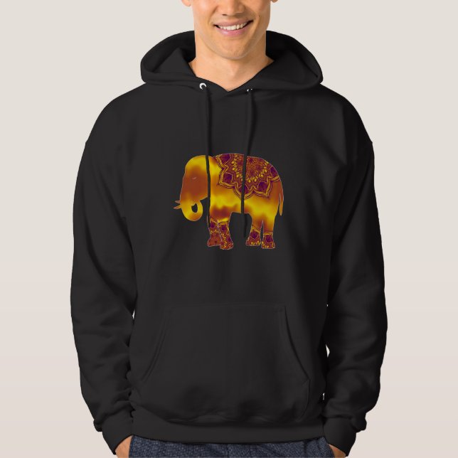 Orange Elephant Yoga In Yellow Hippy Mandala Flora Hoodie (Front)