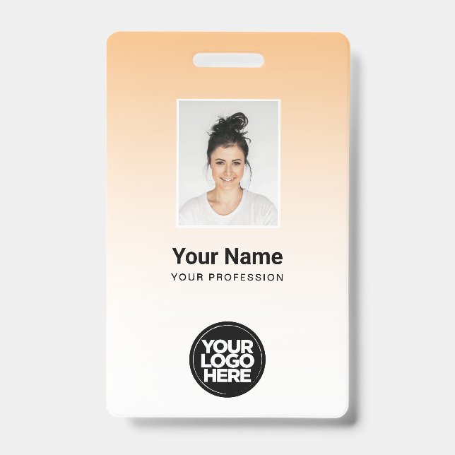 Orange Employee Photo Bar Code Logo Name Gradient Badge (Front)