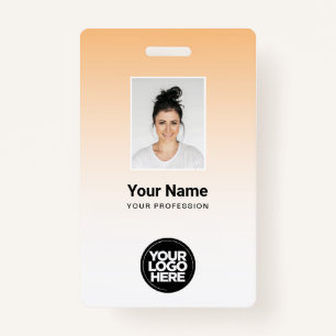Orange Employee Photo Bar Code Logo Name Gradient Badge