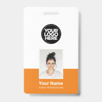 Orange Employee - Photo, BarCode, Large Logo, Name