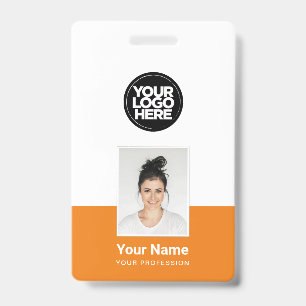 Orange Employee - Photo, BarCode, Large Logo, Name Badge