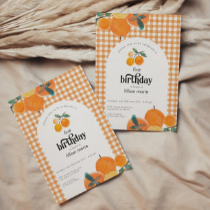 Orange En vichy Citrus Invitation d'anniversaire