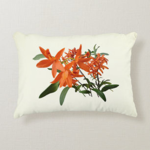 Orange Epidendrum Orchid Accent Pillow