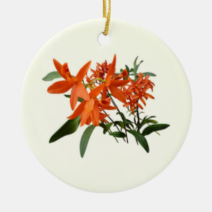 Orange Epidendrum Orchid Ceramic Ornament