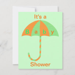 Orange et parapluie vert Baby Shower Invitations