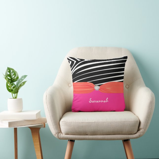 Orange et rose personnalisez le Coussin Zebra élég (Chaise)