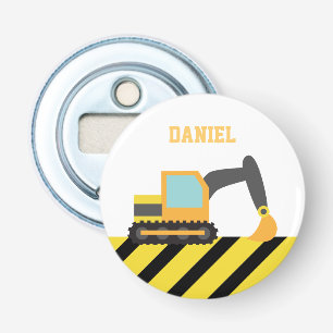 Orange Excavator Construction Theme For Kids Bottle Opener