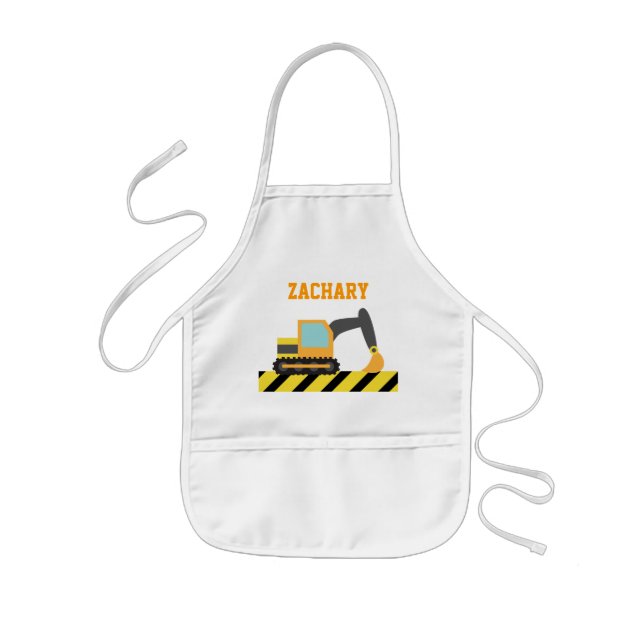 Orange Excavator, Construction Vehicle, For kids Kids Apron (Front)