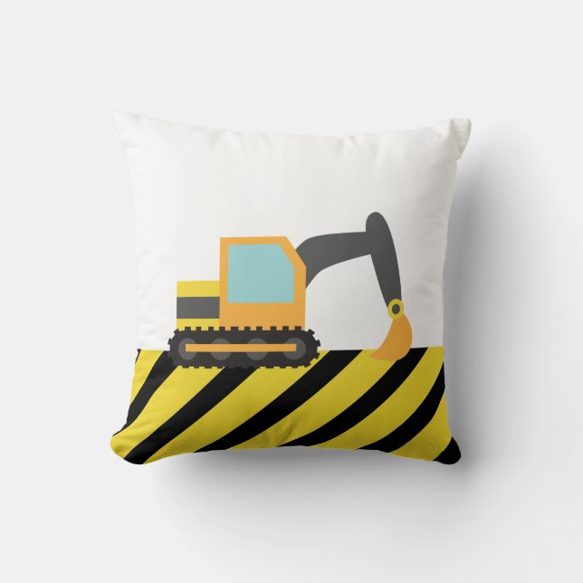 Orange Excavator, Construction Vehicle, For kids Throw Pillow (Front)