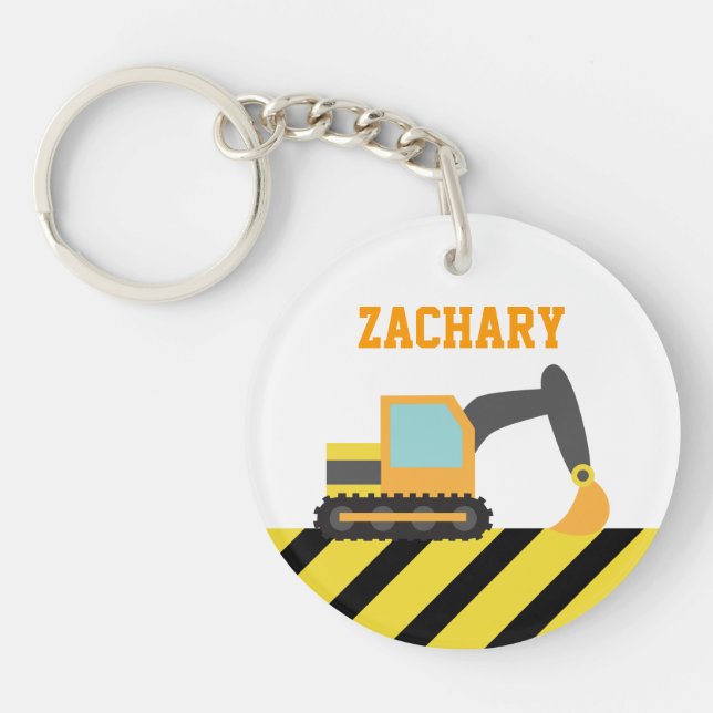 Orange Excavator, Construction Vehicles, for Kids Keychain (Front)