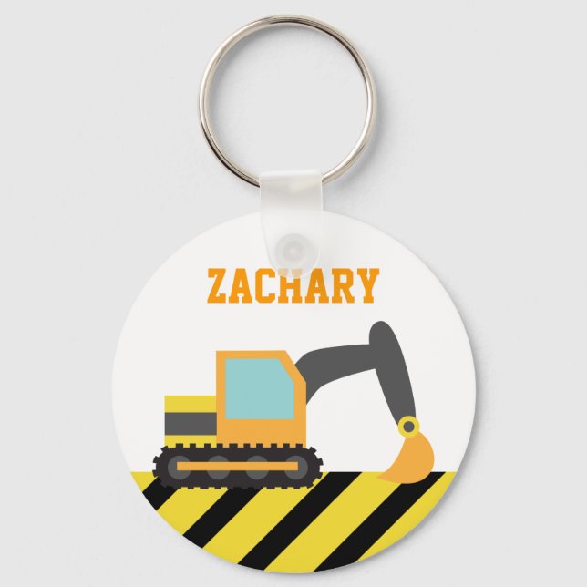 Orange Excavator, Construction Vehicles, for Kids Keychain (Front)