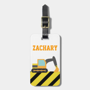 Orange Excavator, Construction Vehicles, for Kids Luggage Tag
