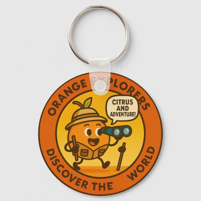 Orange Explorers Discover The World Keychain (Front)