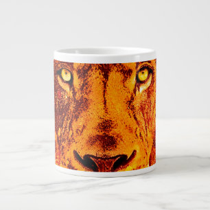 Orange Face of Lion with Flames Large Coffee Mug