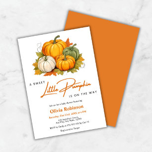 Orange Fall Autumn A Little Pumpkin Baby Shower  Invitation