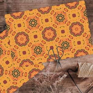 Orange Fall Autumn Coloured Ethnic Mosaic Pattern Tissue Paper