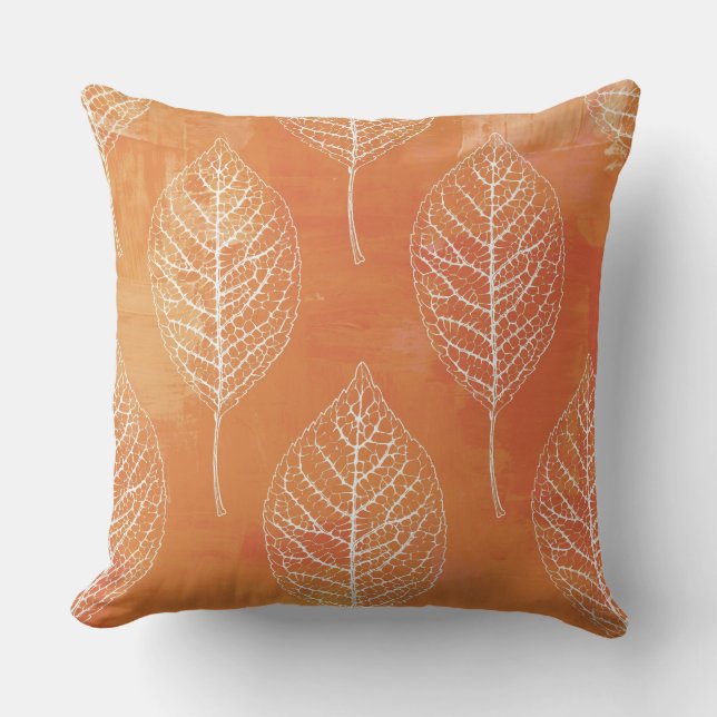Orange Fall Botanical Leaf  Throw Pillow (Front)