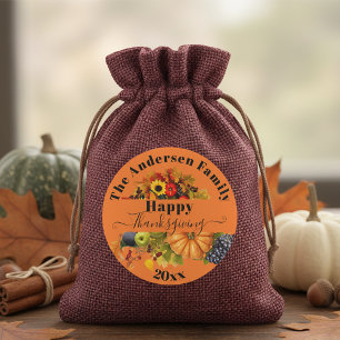 Orange Fall Cornucopia Thanksgiving Favour Classic Round Sticker